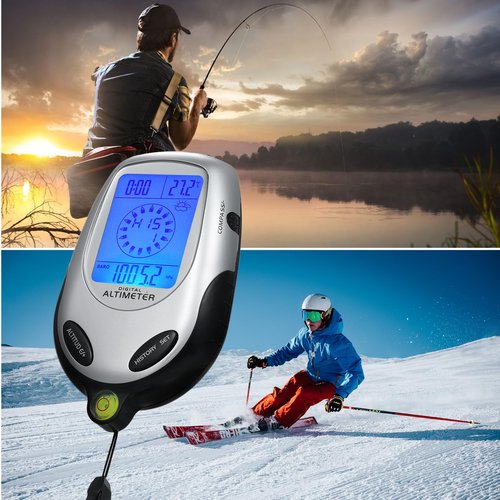 Weytoll 8-in-1 Electronic Handheld Altimeter Compass Barometer Thermometer Weather Forecast Time Calendar Clock Outdoor Sports Mountain Climbing Tool with Backlight