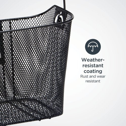 Schwinn Quick Release Wire Basket, Easy Assembly Fits Most Adult Bike Handlebars, Weather Resistant, Durable, With Top Folding Handle, Mounting Hardware Included, Bicycle Accessories, Black.