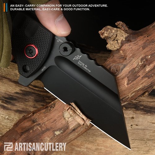 ARTISANCUTLERY Tactical Knife Proponent Normal Size(1820P) D2 Steel Black PVD Blade, Folding Pocket Knife with G10 Handle, Black