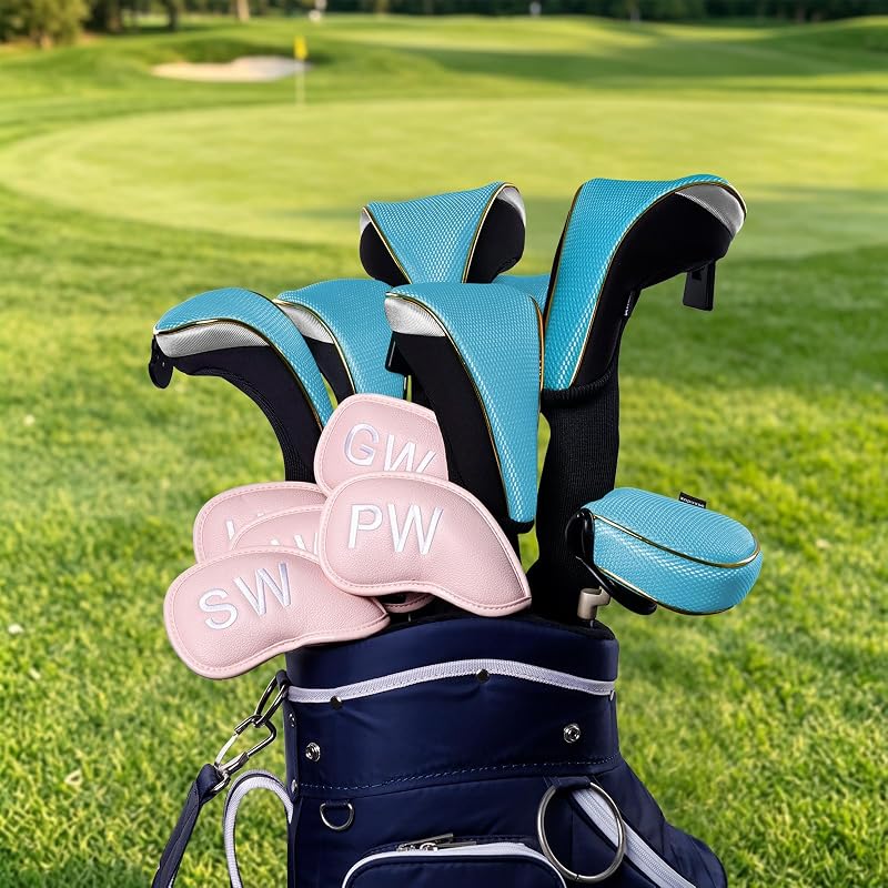 Andux 5Pcs Golf Head Covers Set - Pull-on, Light Blue, Long Neck, With Number Dial (MT/ZH15) Variation