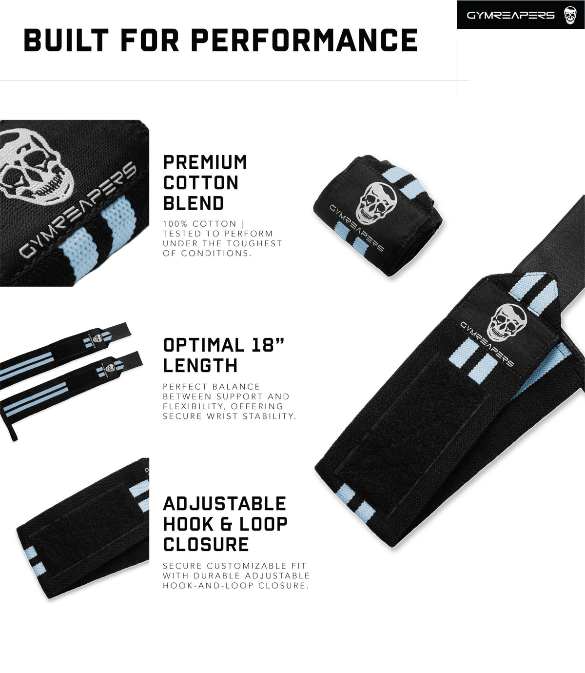 Gymreapers Weightlifting Wrist Wraps, Blue, 18"