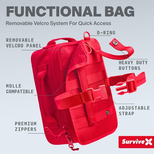 SurviveX Large First Aid Kit for Car, Travel & Home - Emergency Kit for Hiking, Camping, Backpacking and Outdoors - Includes Zip Stitch Wound Closure Strips - FSA HSA Approved