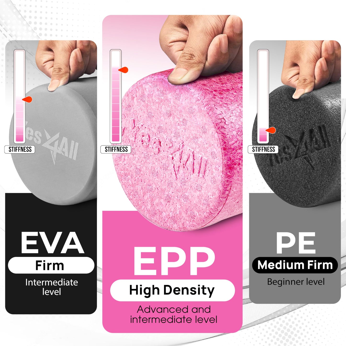 Yes4All High-Density EPP Round Back Roller Foam, Exercise Foam Roller for Yoga, & Pilates, Multiple Sizes and Colours, Fuschia Rose - 12 inches