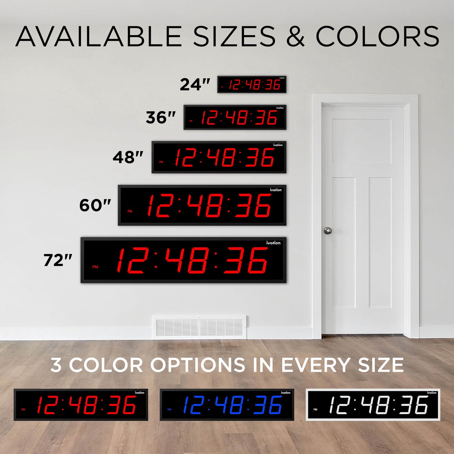 Ivation Oversized 24" Large Digital LED Clock | Big Digital Clock w/Multi-Function Display – Stopwatch, Timer, Alarms, Temp & Date | 6 Brightness Levels, Time Memory & Remote (Red)