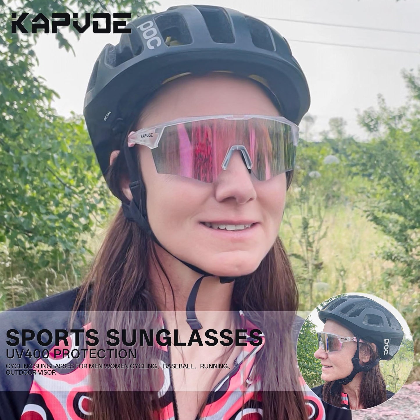 KAPVOE Photochromic Cycling Glasses Men Women Sport Sunglasses UV Protection Mountain Bike Sunglasses MTB Bicycle Riding Glasses TR90 Frame Baseball Shades Running Triathlon Cycle Golf Pink