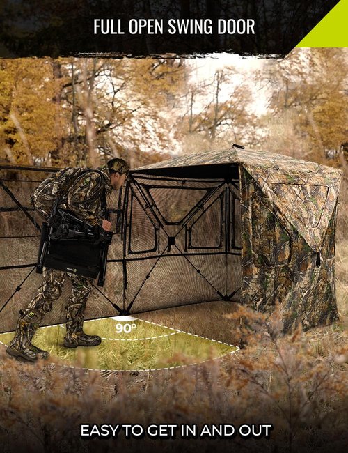 TIDEWE See Through Blind 360° Silent with Swing Door, 2-3/3-4 Person Pop Up Ground Blind with Detachable Blackout Panel & Carrying Bag, Portable Resilient Tent