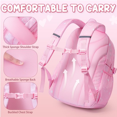 Fimibuke Backpack for Girls, 3 PCS Waterproof Kids Backpack with Lunch Box & Pencil Case Set, Cute Travel Bookbag School Bag for Kindergarten Elementary Middle High School Student Toddler Kids Teens