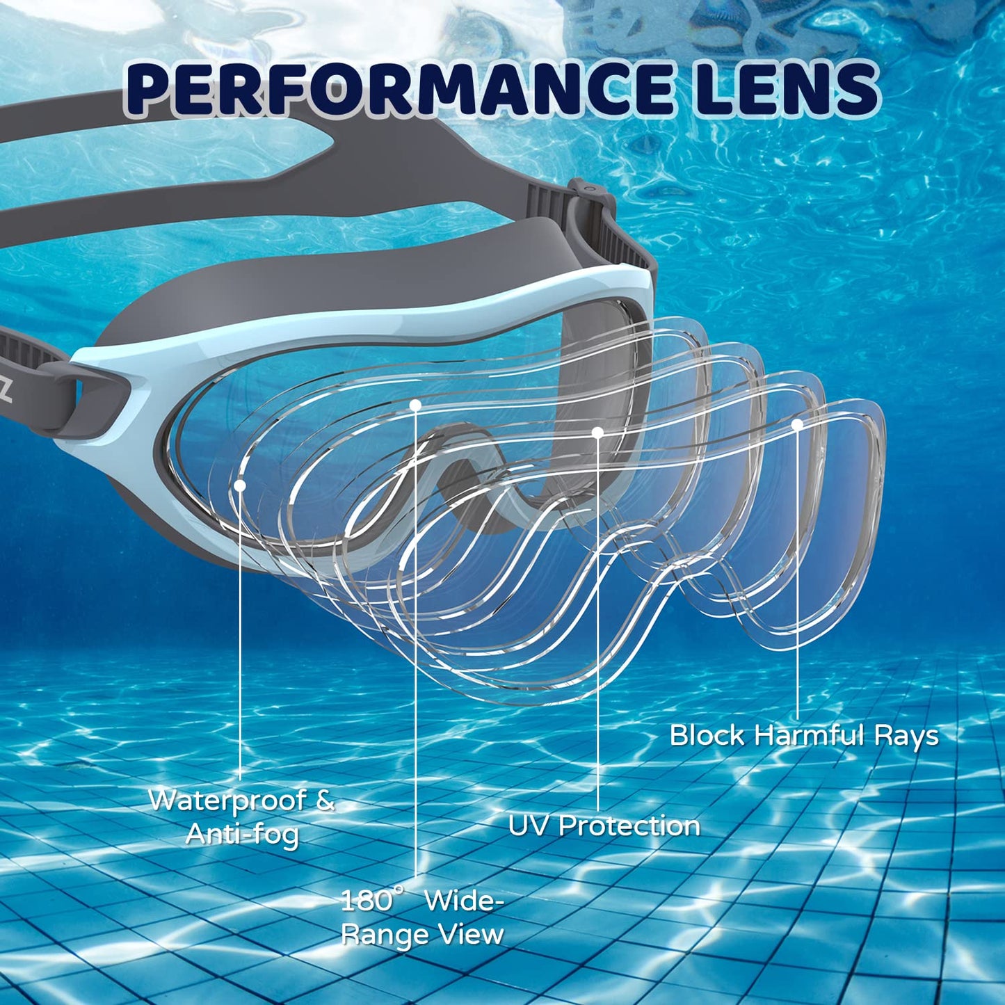 COPOZZ Kids Swim Goggles for 6-14, Wide View Swimming Goggles No Leak Anti Fog UV Protection Youth Swim Goggles