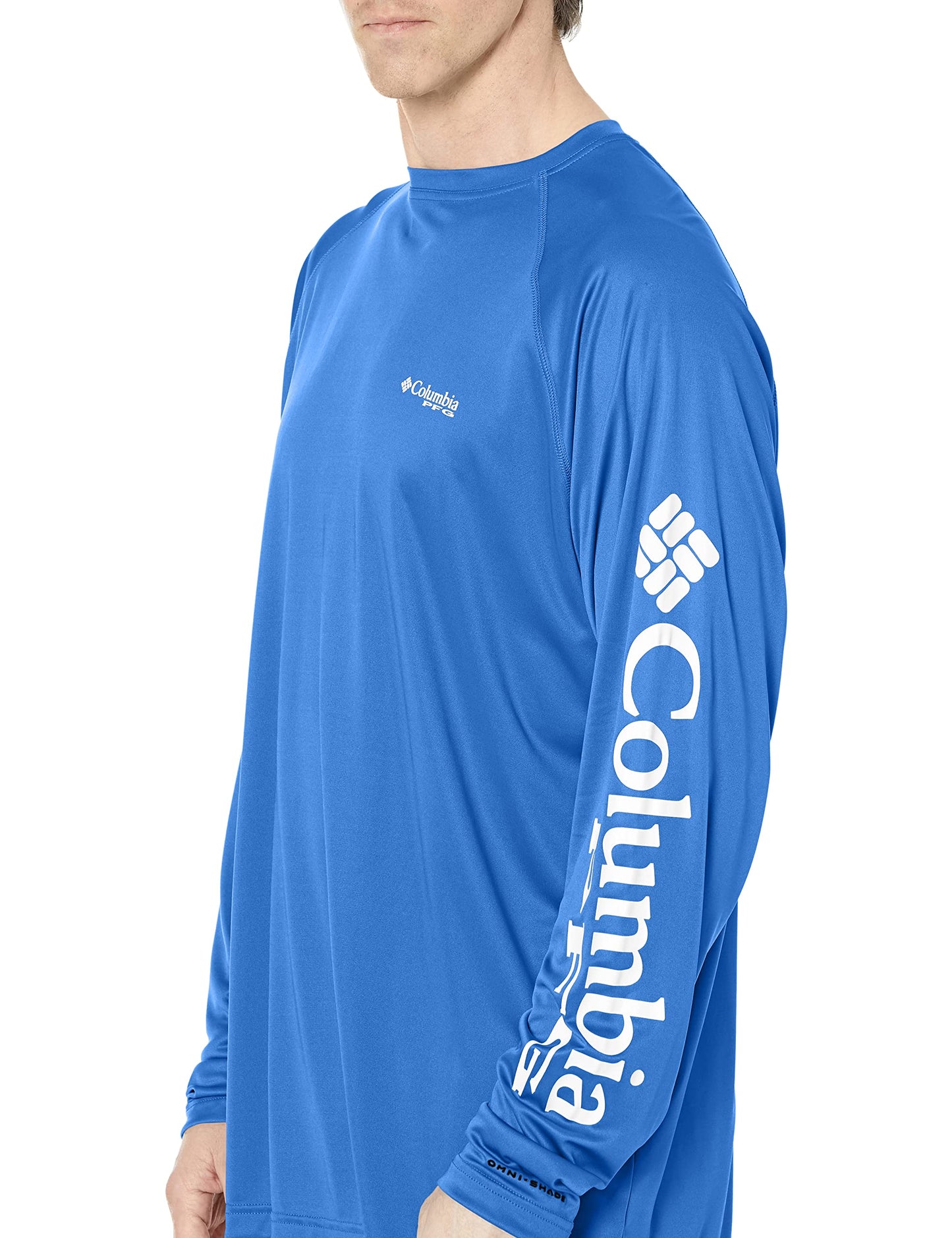 Columbia Men's PFG Terminal Tackle Long Sleeve Fishing Shirt, Vivid Blue/Cool Grey Logo, 1X
