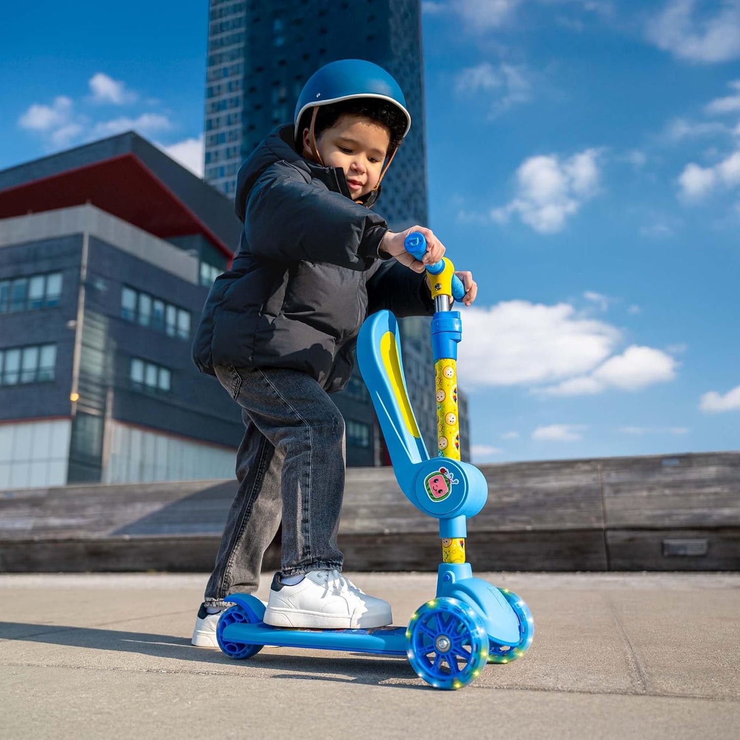 Jetson Character Kids Kick Scooter, LED Lights on Stem & Light-Up Wheels, Lightweight Frame, Height-Adjustable Handlebar, Lean-to-Steer System, Easy-Fold Mechanism