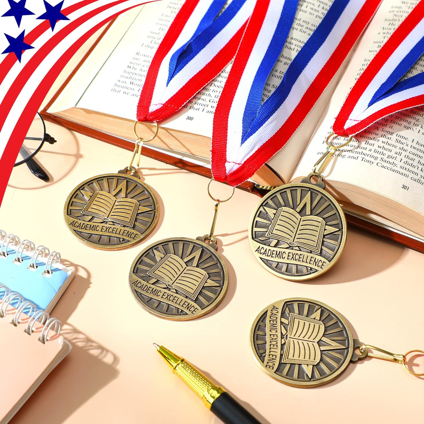 Quelay 60 Pcs 2 Inches Bulk Award Medals Metal Winner Medals with Neck Ribbons for Competitions Graduation School Party Adults Tournaments Trophy Award Prize Gift(Academic Excellence)