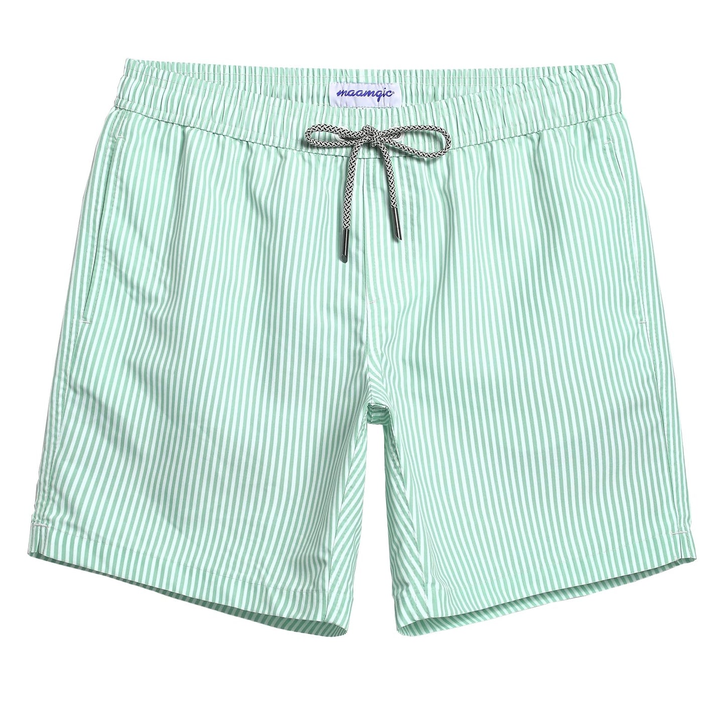 maamgic Mens Swim Trunks Quick Dry Swim Shorts with Mesh Lining Funny Swimwear Bathing Suits 7inch Green Stripes X-Small