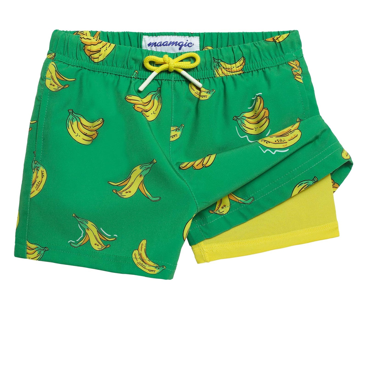 maamgic Boys Swim Trunks with Compression Liner 4-Way Stretch Quick Dry Swim Shorts Swimming Trunks Toddler Boy Banana Yellow 5-6 Years