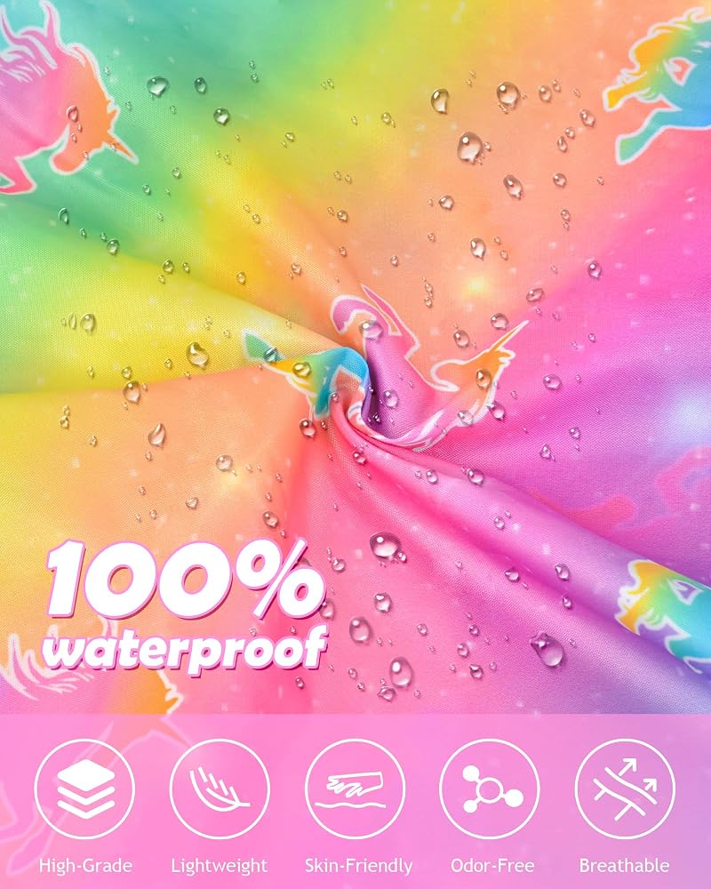 Rainbow Mermaid 3-5T Kids Rain Poncho with Hood - Reusable Waterproof Lightweight