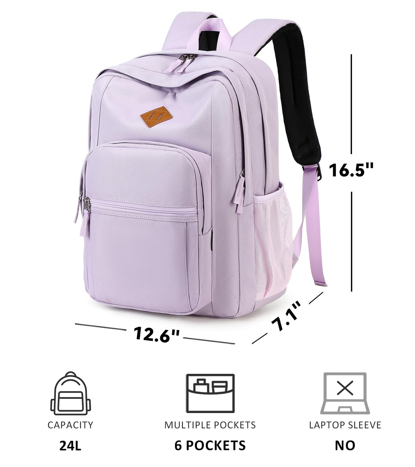 abshoo Girls Solid Color Backpack For College Women Water Resistant School Bag (Lavender Purple)