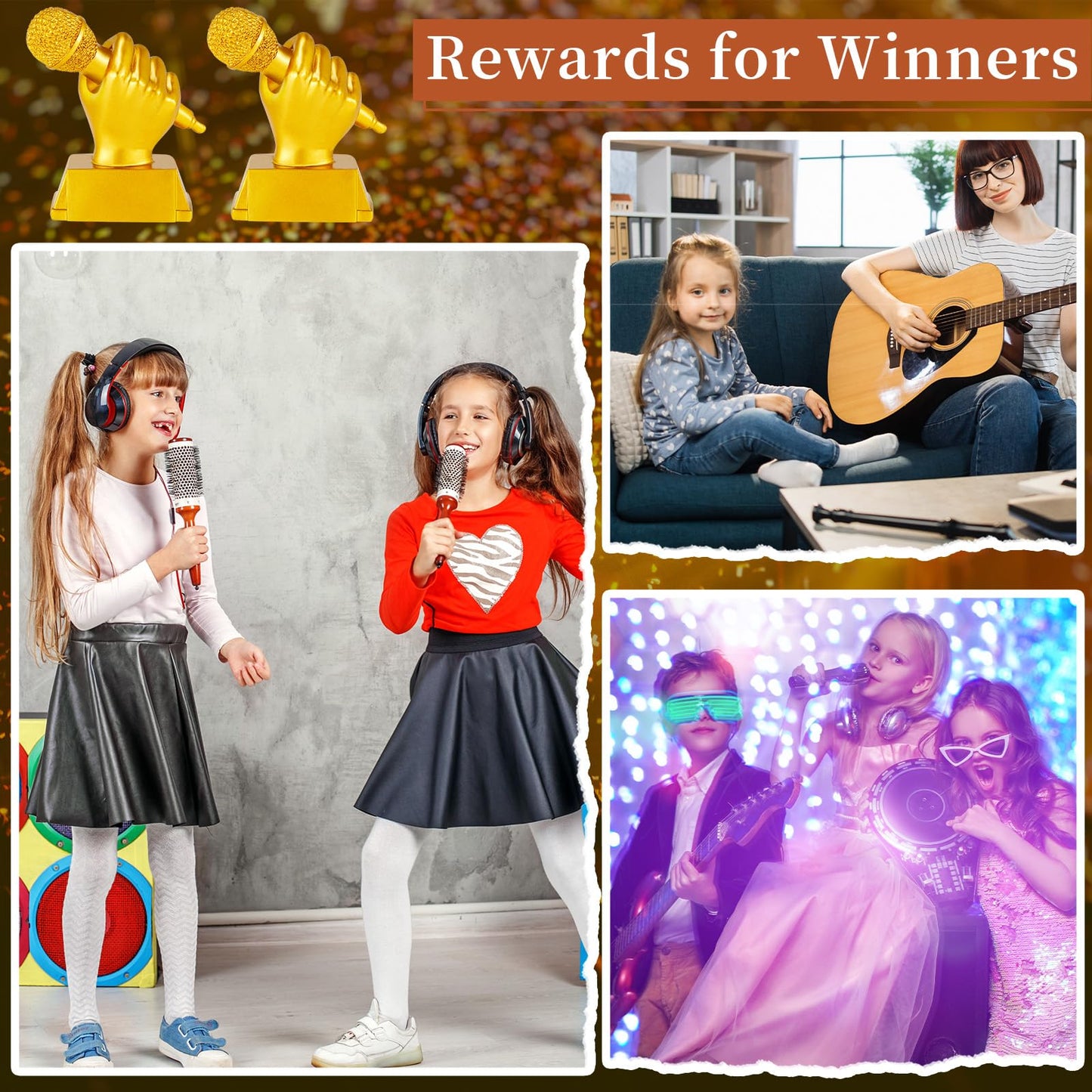 Hicarer 2 Pcs Golden Awards Microphone Trophy 6 Inch Resin Microphone Music Trophies Funny Trophy for Adult Singing Awards for Karaoke Competition Party Dance Appreciation Decoration