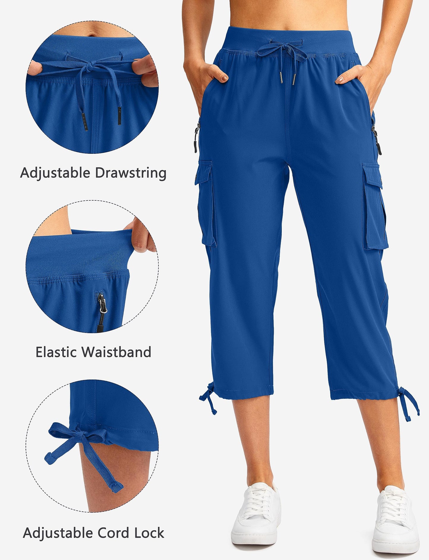 Soothfeel Women's Cargo Capris Pants with 6 Pockets Lightweight Quick Dry Travel Hiking Summer Pants for Women Casual (Royal Blue, 4XL)