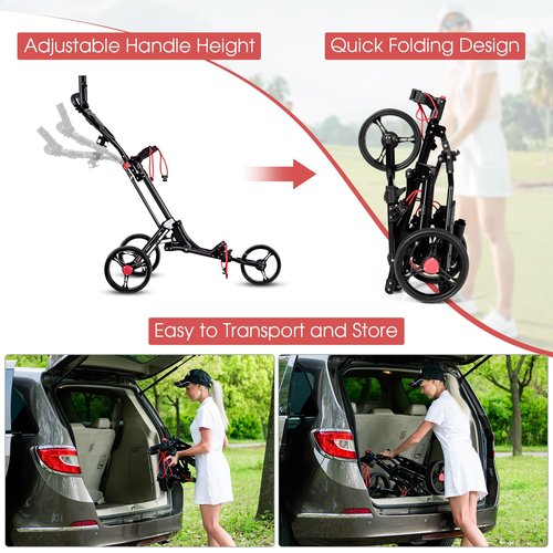 Tangkula Golf Push Pull Cart, Lightweight Foldable Collapsible 3 Wheels Golf Push Cart, Golf Trolley with Elastic Strap, Cup Holder, Scoreboard Storage & Foot Brake