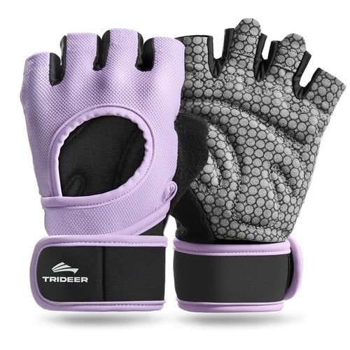 Trideer Weight Lifting Gloves for Women with Wrist Wraps Support, Workout Gloves for Women, Full Palm Protection, Grip for Gym Training, Fitness, Weightlifting, Exercise (Purple, Medium)