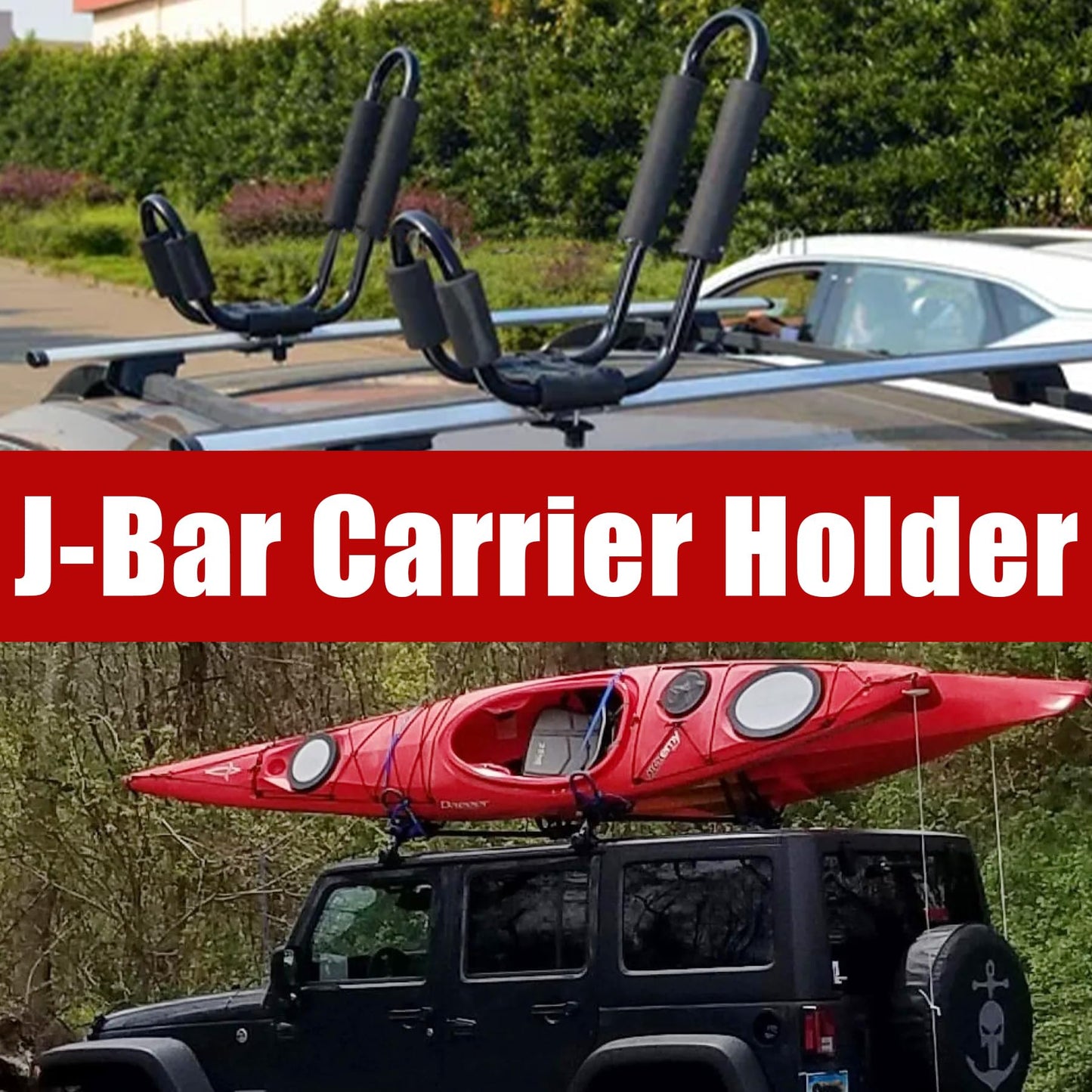 1 Pair Kayak Roof Rack Heavy Duty J-Bar Car Roof Rack Suitable for Canoe SUV Cars Truck Surf Ski Car Top Mount Racks for Trip