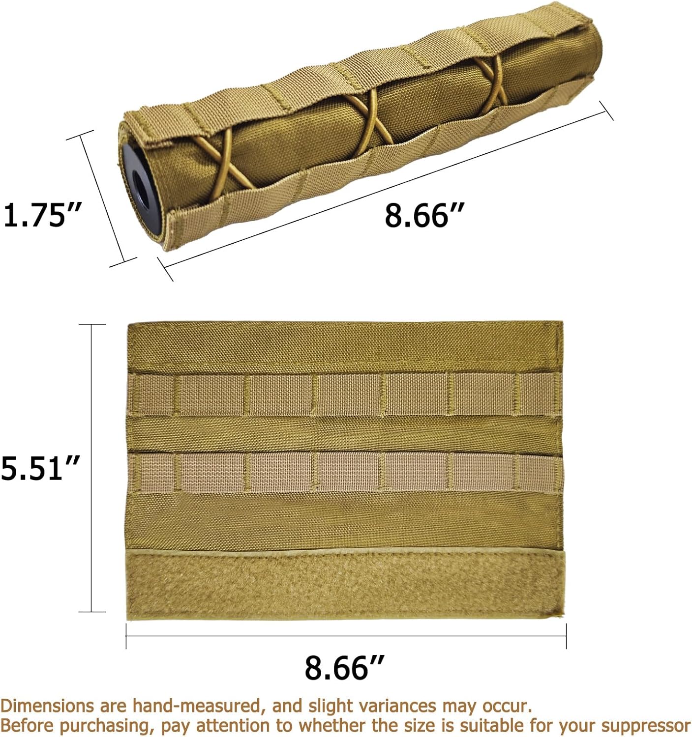 2 Pack Quick Release Suppressor Cover in 1000D Nylon - 8.7In Tactical Pouch with Adjustable Molle System for Tactical Tools & Accessories, Hunting, Outdoor