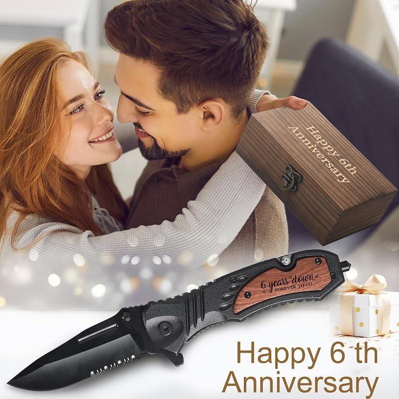 6 Years Anniversary Engraved Folding Knife for Husband - Variation of THIS Listing