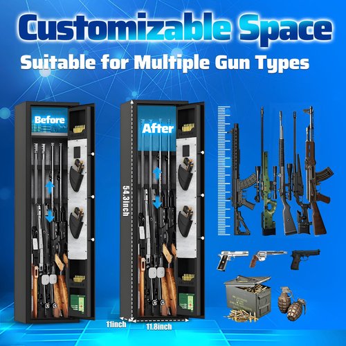 5-6 Large Heavy-Duty Gun Safes for Rifles and Pistols, Quick Release Shotgun Safe with Dual Alarm System, Biometric Gun Safe, Rifle Gun Safe with Alarm & Mute Function,No Assembly Required