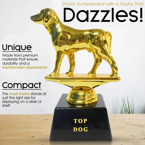 Vaulted Skulls & Co Top Dog Trophy | Dog Trophy Award | Gold Dog Competition Award | Sports Team Trophies | Funny Office Trophy | G.O.A.T Dog Trophy | Gold/Black | Small Trophy | 3”