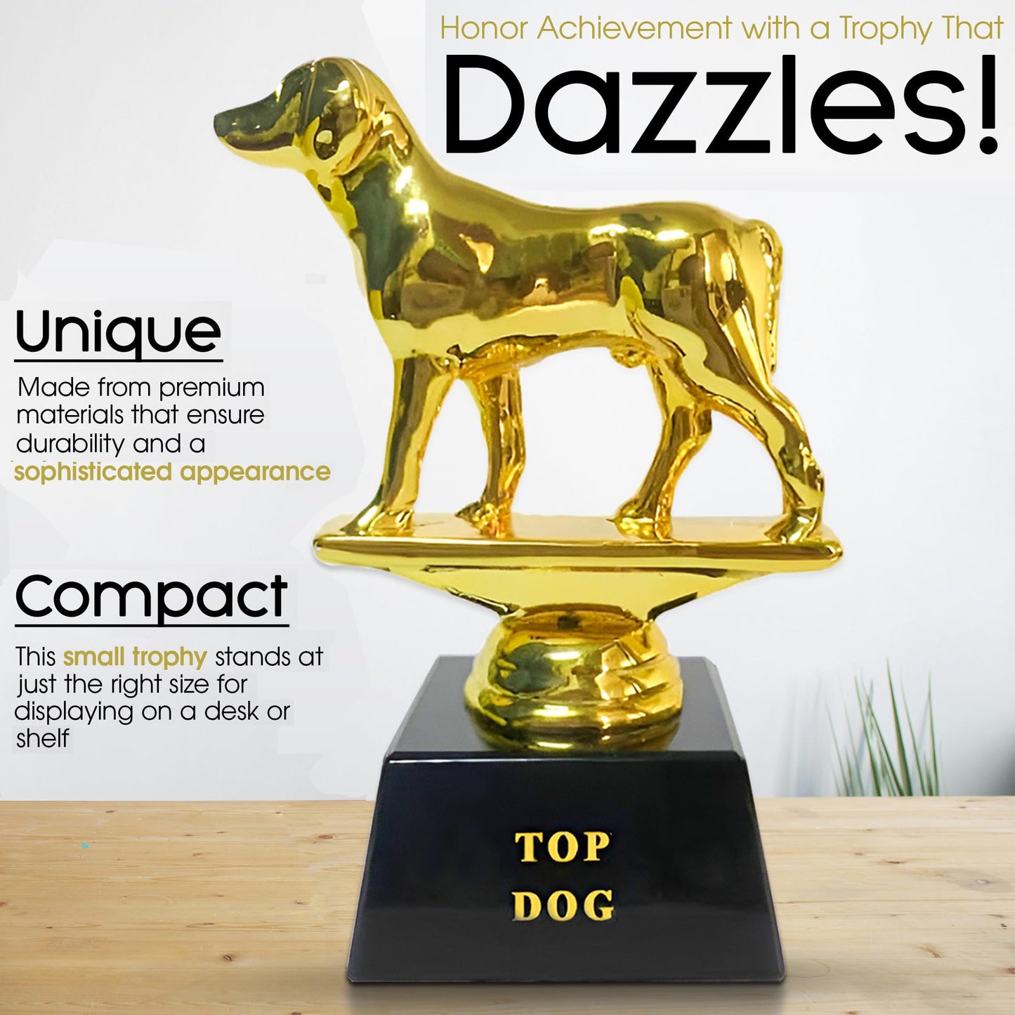 Vaulted Skulls & Co Top Dog Trophy Mini | Dog Trophy Award | Gold Dog Competition Award | Sports Team Trophies | Funny Office Trophy | G.O.A.T Dog Trophy | Gold/Black | Small Trophy | 3”