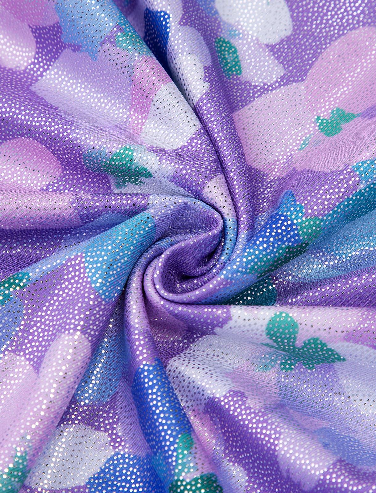 HOZIY Leotards for Girls Gymnastics Mesh Neckline with Iridescent Rhinestones Back Cut Out Sleeveless Size 6-7 Years Purple Floral Biketard Shorts Tumbling Outfits Kids Sparkly Shiny