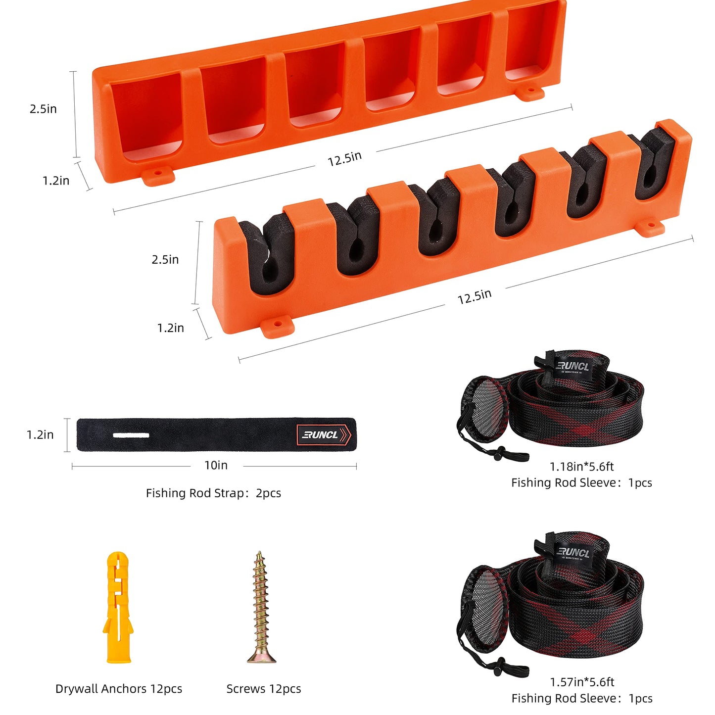 RUNCL Fishing Rod Holder, Fishing Gift for Men, Wall Mounted Vertical Fishing Rod Rack, Fishing Pole Holders Hold Up to 6 5-11mm Rods, Fishing Rod Storage Combo Set