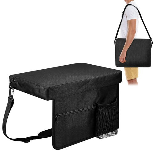 GQIRIL Portable Stadium Seat Cushion - Foldable Bleacher Seats Cushion with Shoulder Strap Pocket Cup Holder, Thick Padded Support Bleacher Chair Pad for Basketball Football Bench Sports Outdoor Event
