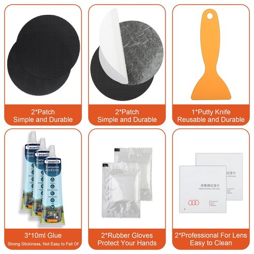 Taoanlo Trampoline Mat Repair Kit | Self-Adhesive Trampoline Patches | Black Galvanized Steel