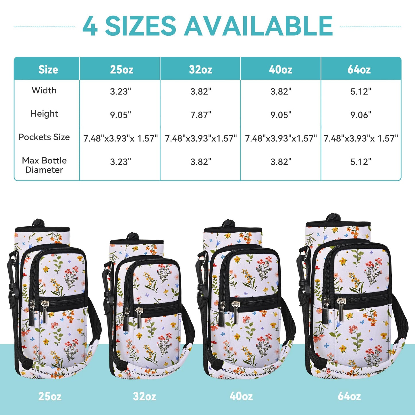 AUPET Water Bottle Sling Bag Sleeve Holder Carrier 25/32/40/64 oz,Insulated Crossbody Water Bottle Case Cover with Strap and Pockets for Men/Women Walking Hiking (Watercolor Style, 25oz)