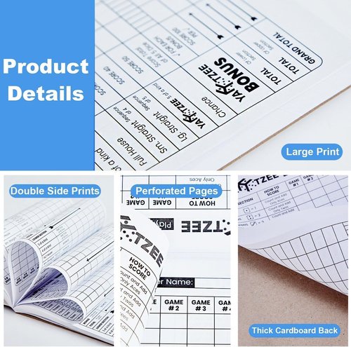 PlayDice Yahtzee Score Pads Perforated: 120 Easy Tear Off, Large Print Yahtzee Score Pads Compatible with Yardzee and Yahtzee Games (8.5x11-120 Pages)