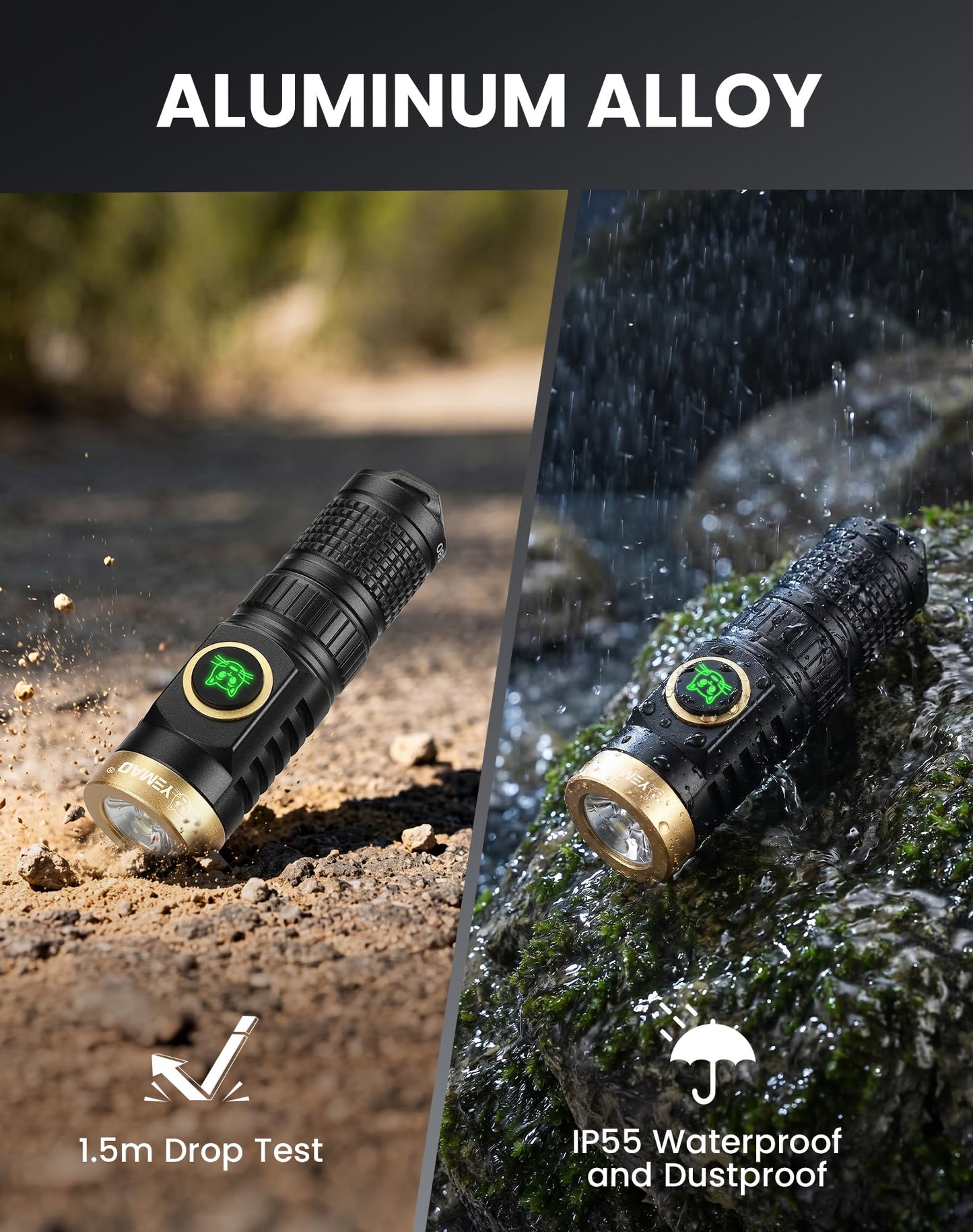 Yemao Rechargeable Keychain Flashlight with Chain, 600 Lumens Mini LED Flashlight,Small EDC Light Easy take with Pocket or Attach to Keyring, Bag, for Everyday Carry and Emergency(Mini)
