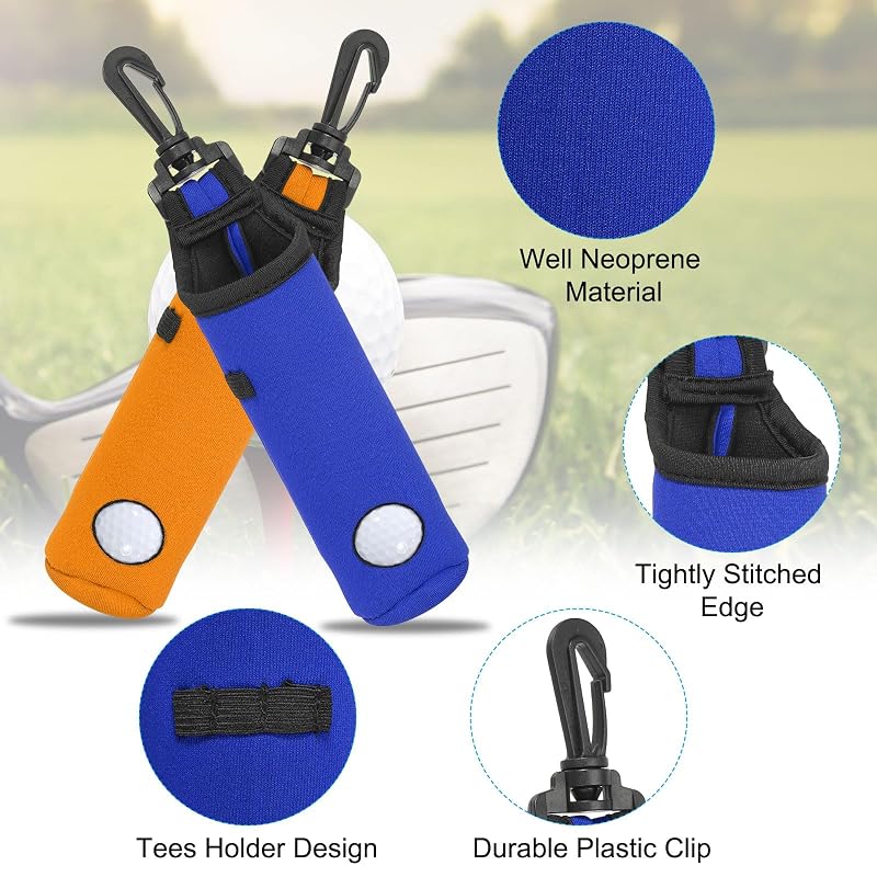 PATIKIL Golf Ball Carry Bag Pouch with Clip – Neoprene Ball & Tee Holder, 3 Balls/3 Tees, Black or Blue