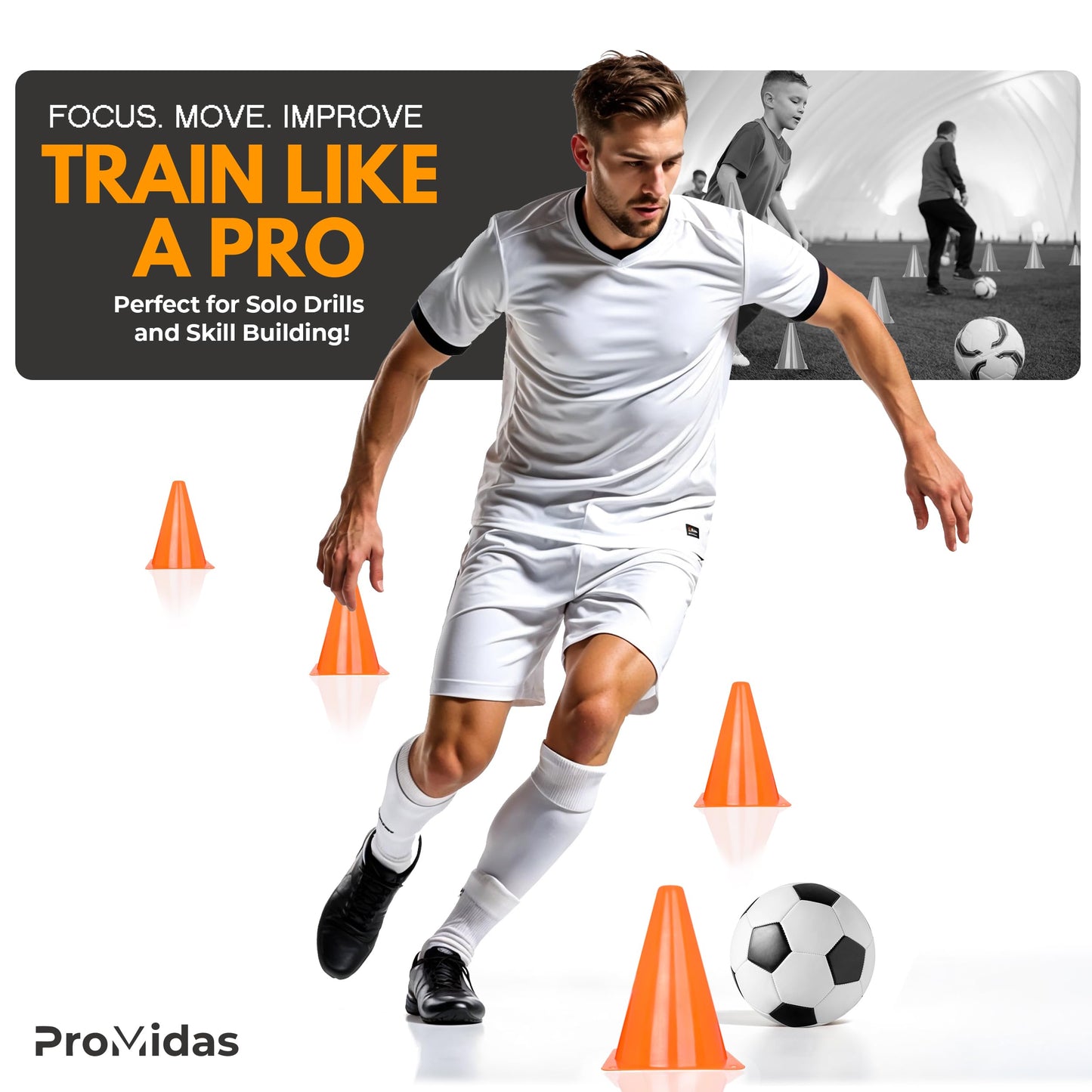 Soccer Cones for Training Kids With Mesh Bag - 7 Inch - Small Traffic Cones for Sports Training - Small Orange Cone - Flexible Conos for Soccer Practice, Basketball, Football Drills (12PCs - Orange)