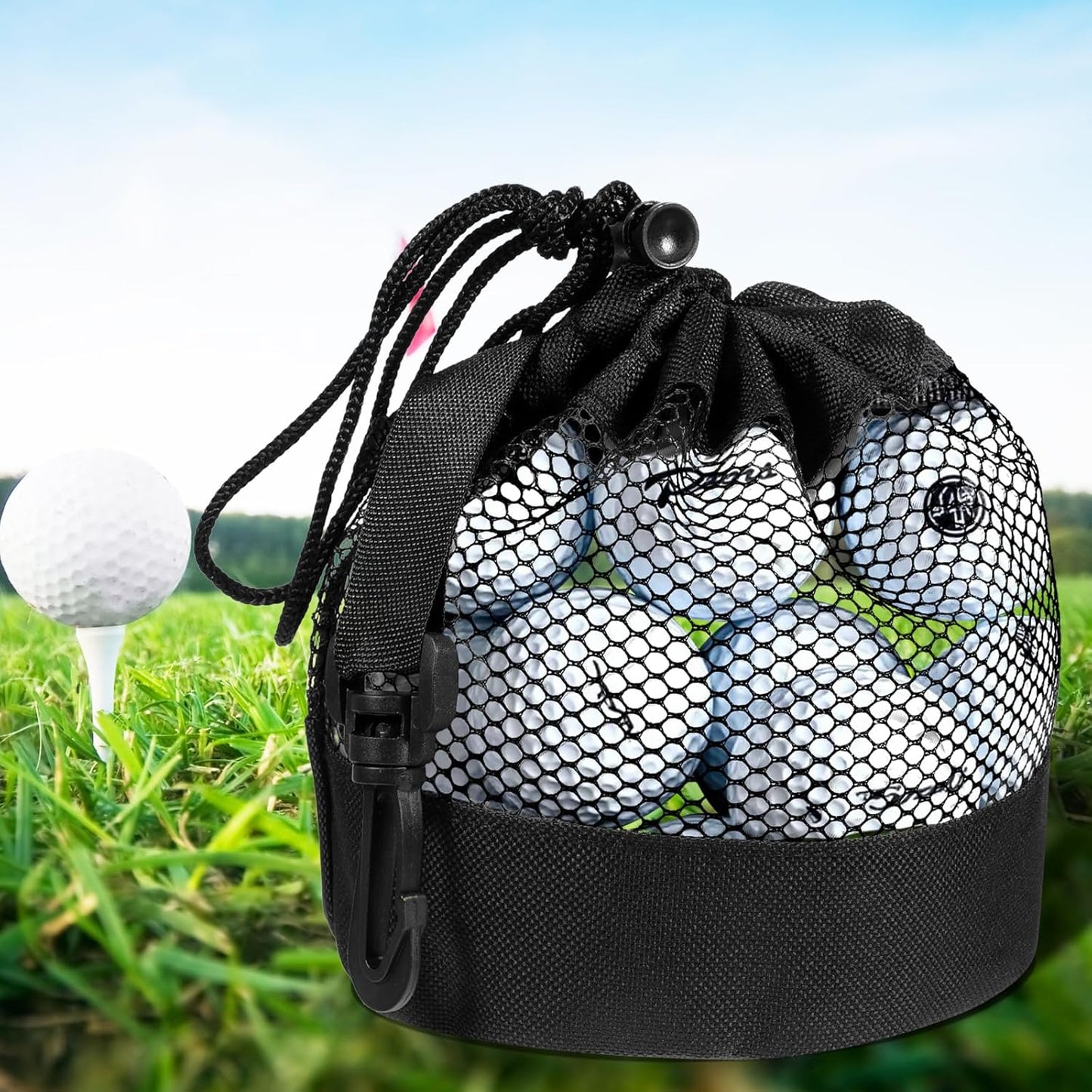 2 Pcs Golf Ball Storage Bag, Mesh Golf Ball Bags Nylon Golf Ball Pouch Drawstring Ball Shag Bag Breathable Bag Organizer for Billiards, Tennis, Kids Toys Storage (Black)