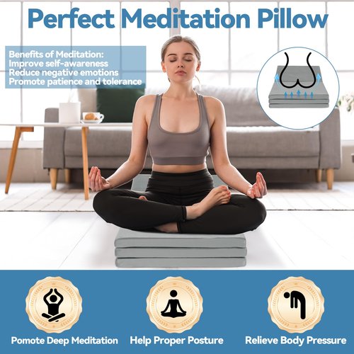 ROYALAY Adjustable Meditation Cushion for Sitting on Floor, Large Yoga Pillow for Adult, 3 Adjustable Heights Meditation Pillow, Ergonomic Meditation Cushion Set for Hip and Knee Support