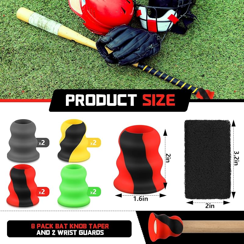 Gemscream Bat Grip Choke Up Rings with 8 Variation: Multicolor – Includes 2 Wrist Sweatbands