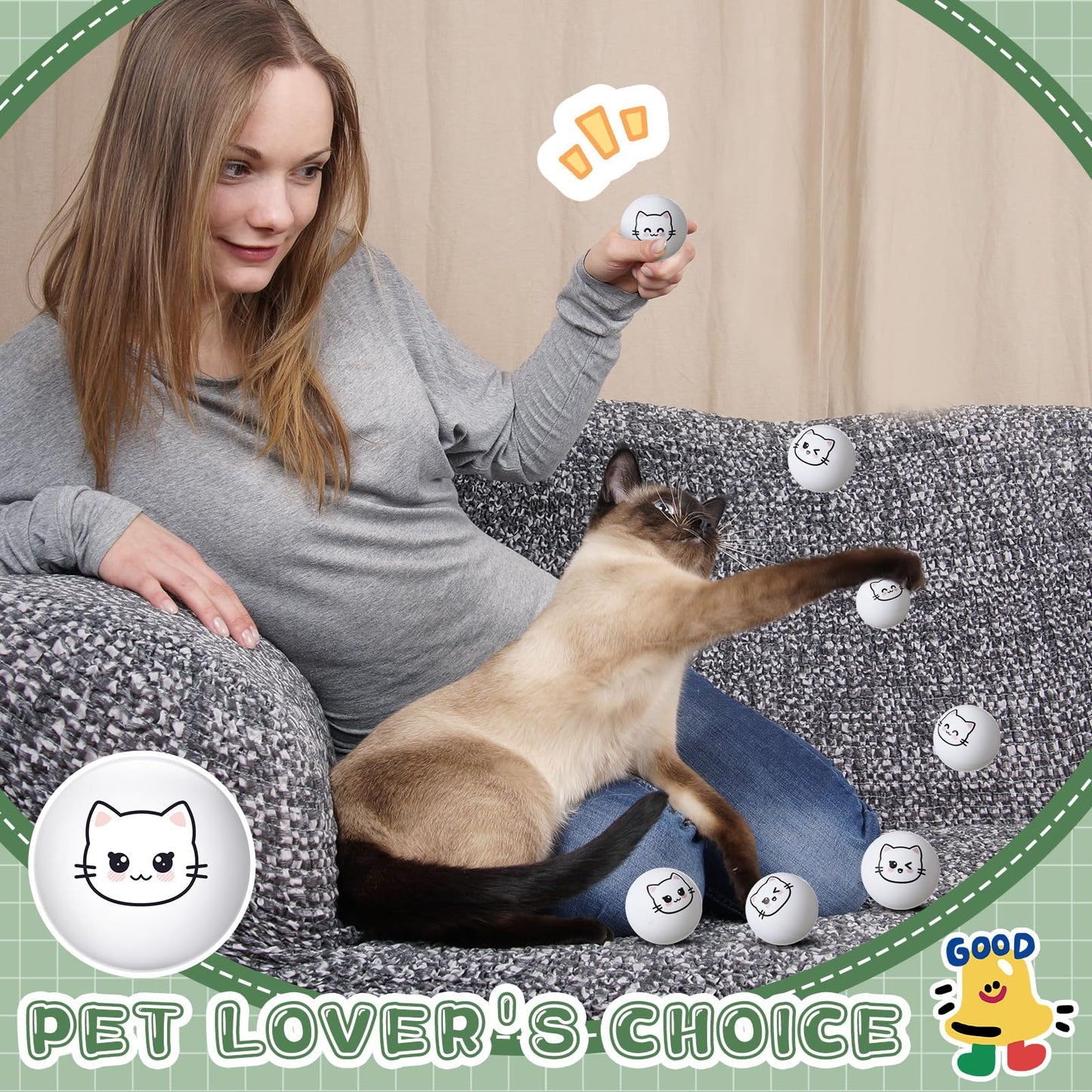 24 Pcs Cat Table Tennis Balls Novelty Face Cute Table Tennis Balls Bouncy Cats Toys for All Golfers Birthday Gift Outdoor Practice Pet Toys