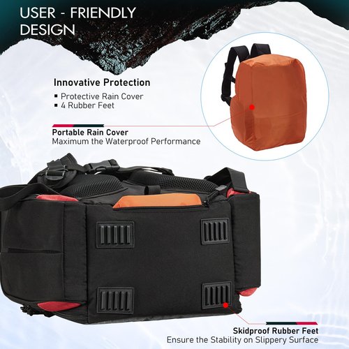 Piscifun Fishing Tackle Backpack with 4 Trays, Large Outdoor Storage Tackle Bag with Protective Rain Cover, Black