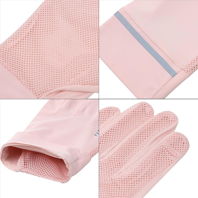 IPENNY Women UPF 50+ Sun Protection Gloves 2 Fingers Flip Mesh Touchscreen Driving Mittens Pink