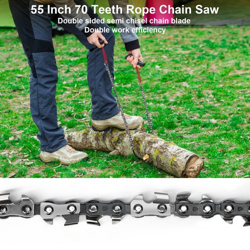 SENSILIN Rope Saw for Tree Limbs, 55 Inch Chain Saw with 70 Sharp Teeth & 46 Feet Ropes Kit, High Limb Pocket Chainsaw