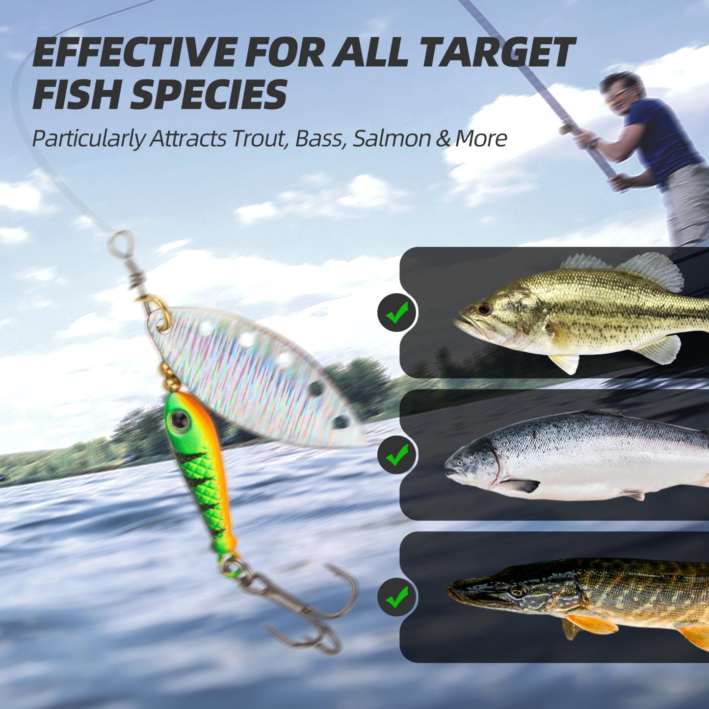 Inline Spinner Bait – Fish-Shaped Spinnerbait Lures 5-Pack, 360° Rotation with Reflective Blades, Perfect for Freshwater & Saltwater Fishing, Targeting Bass, Trout, Pike, Perch & More (Flying Fish)