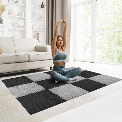 Gold Water Trading GWT Puzzle Exercise Mat, EVA Foam Interlocking Floor Tiles for Home Gym, Workout Equipment, Treadmill, Protective Flooring, Fit Tile 24 SQ FT (6 Pcs)