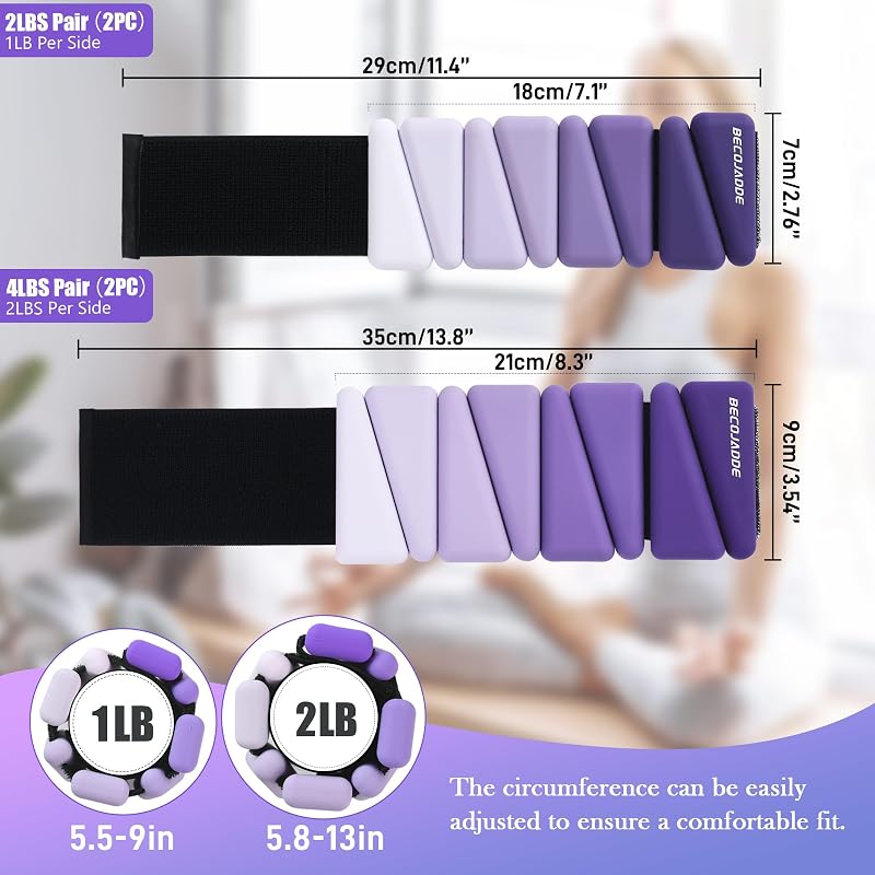 Gradient Ankle Weights for Women – Adjustable 2lb Pair (4lb Total), Includes Wrist Weights