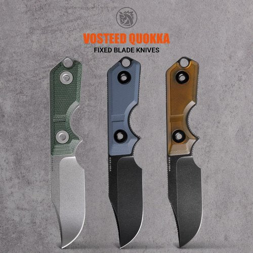 Vosteed Quokka EDC Fixed Blade Knife - 2.72" 14C28N Blade with Sheath, Blue G10 Handle with S.O.A.R. Clip for Hunting Survival Knives - D0602