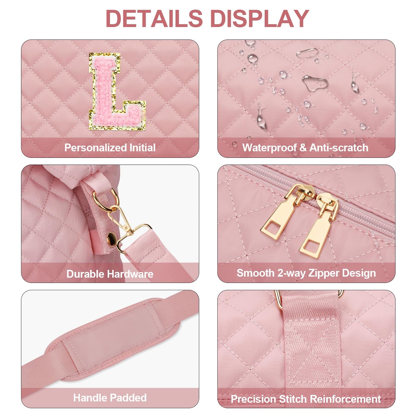 Gifts for Teen Girl, Initial Travel Duffle Bag, Personalized Women Weekender Overnight Bags, Gift for Daughter Kid Mom Friend College Girl Graduation Teacher（Pink,L)